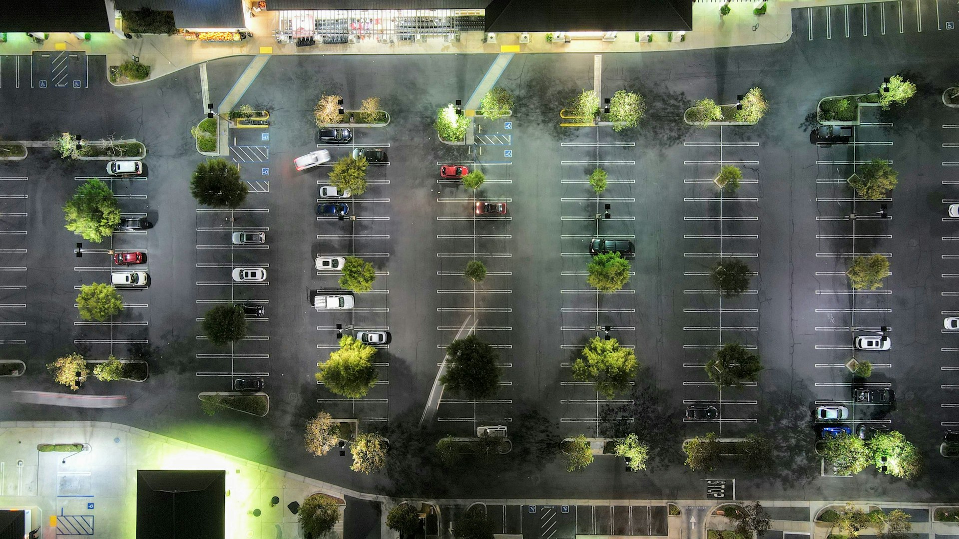 Green spaces in a parking lot